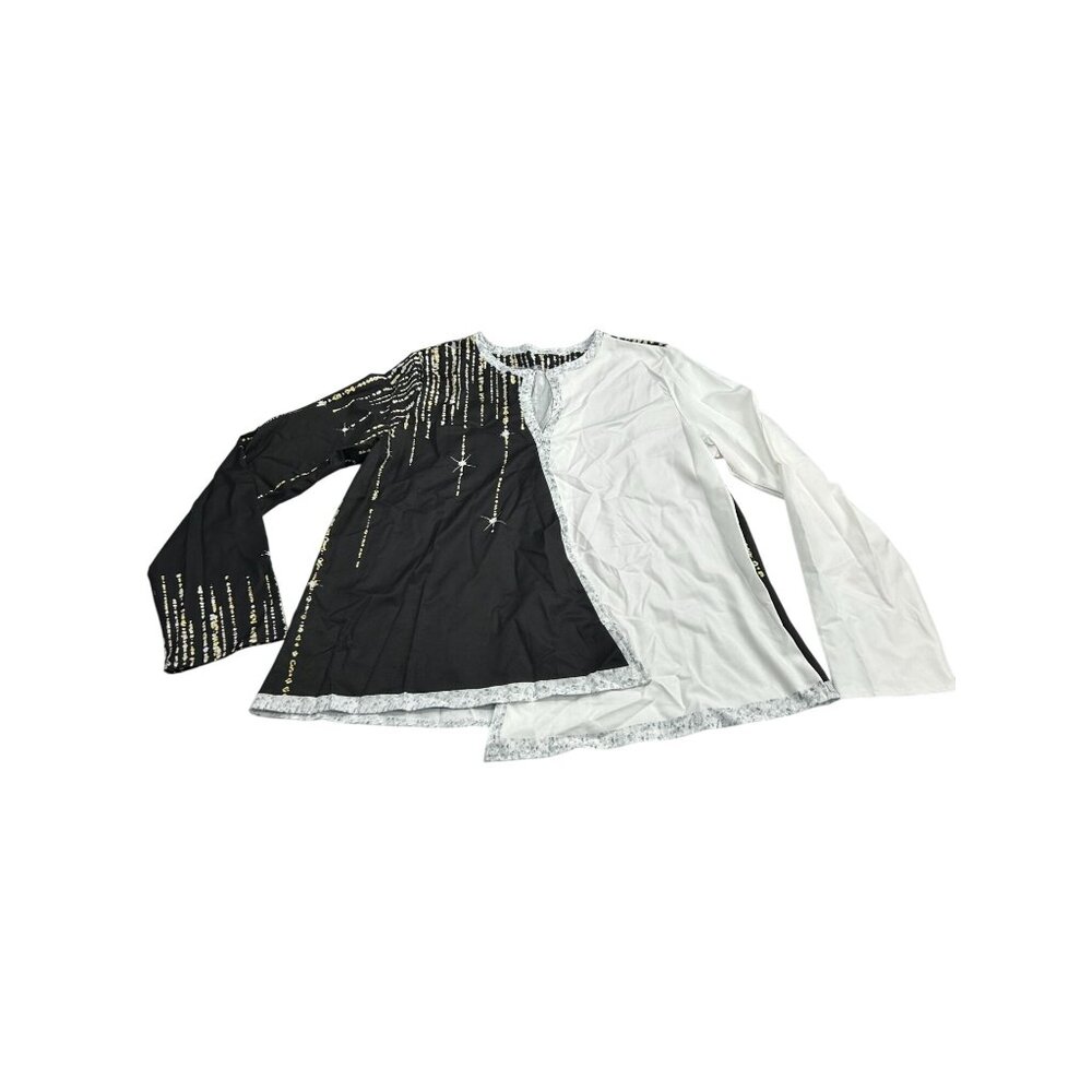 Black & White Long Sleeve Top & Black Wide-Leg Pants XXL Polyester Spandex Women